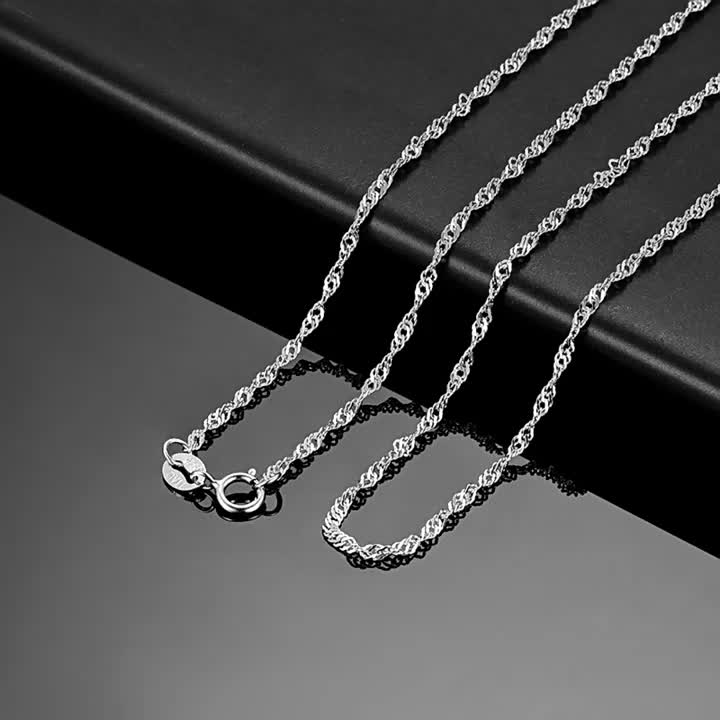 Men's 925 Silvery Wave Pattern Necklace Stylish & Durable